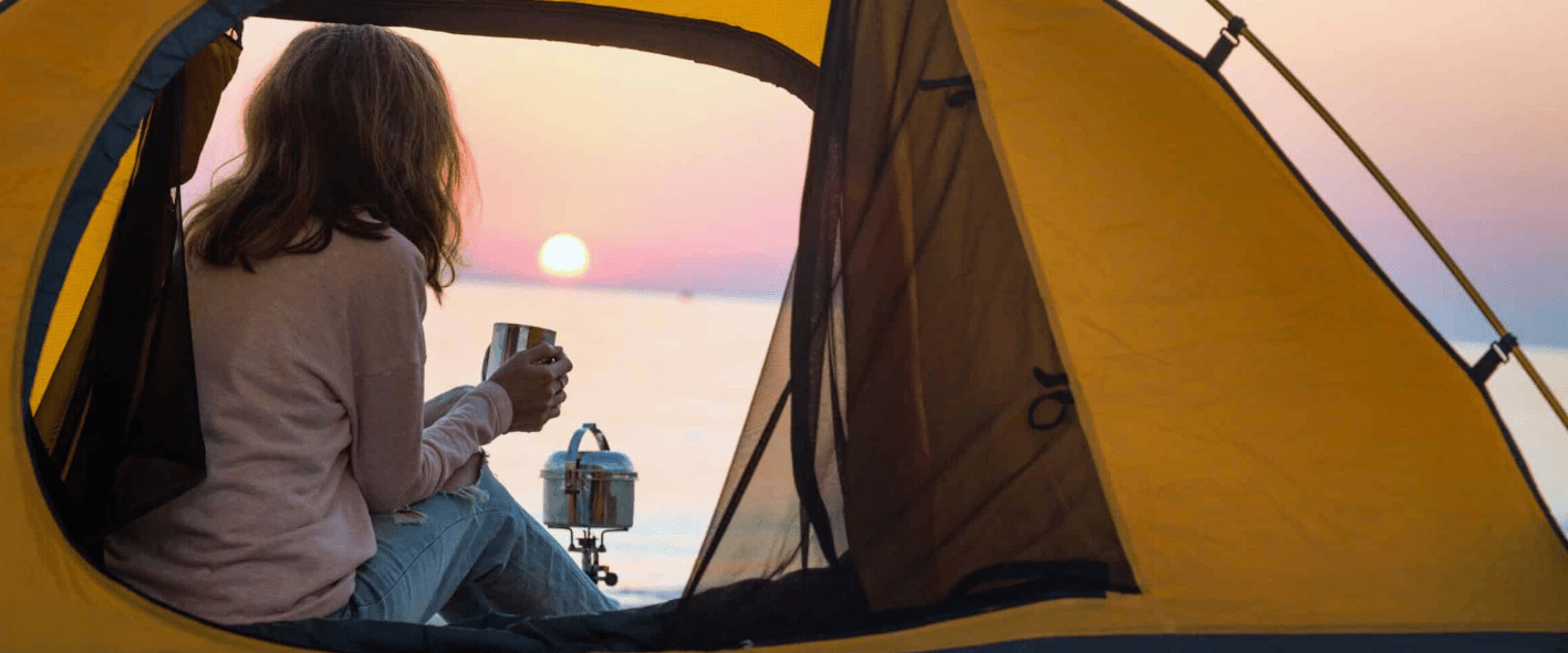 a person in a tent